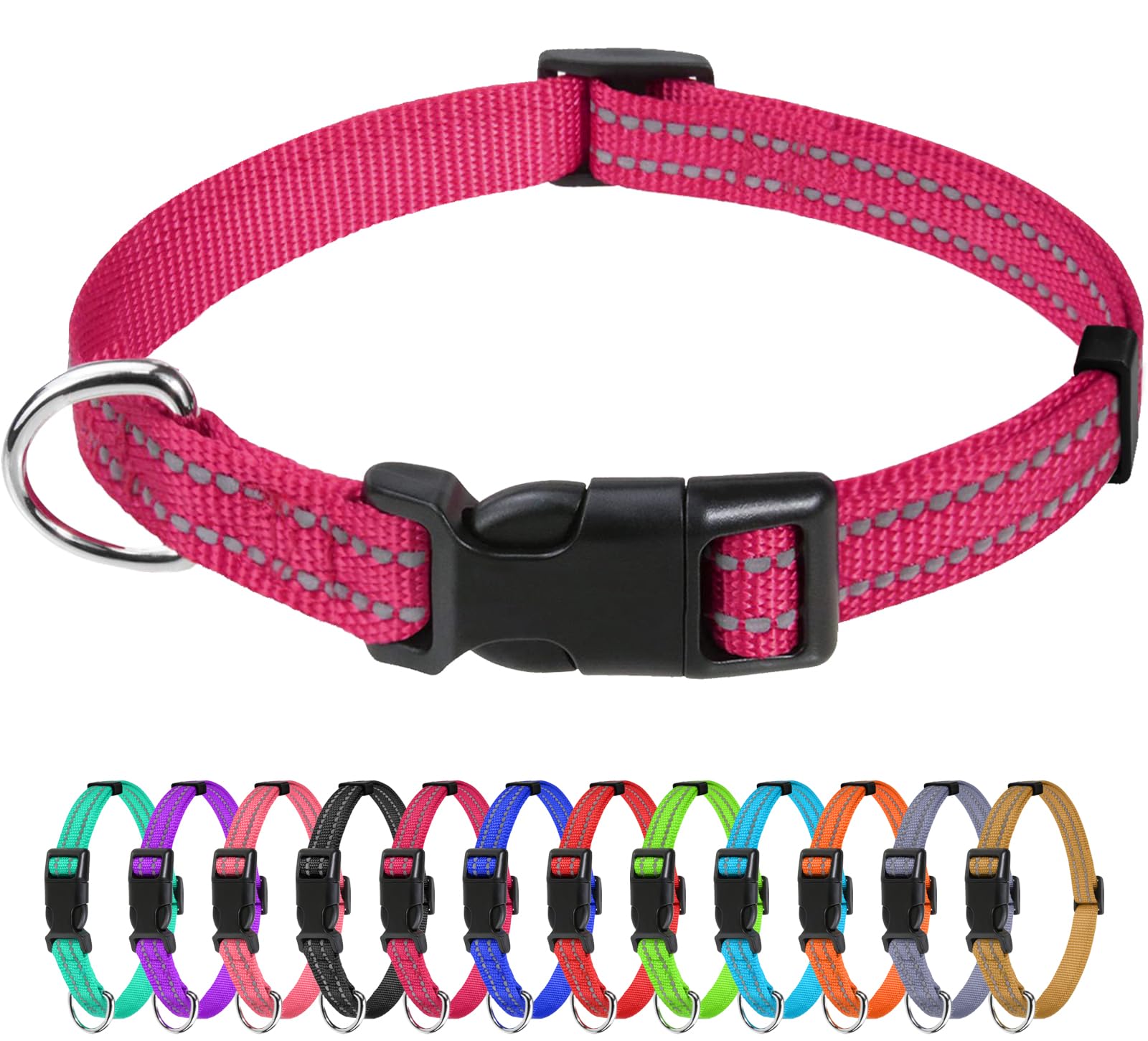 TagMe Reflective Nylon Dog Collars, Adjustable Classic Pet Collar with Quick Release Buckle for Puppy, Pink, 1.0 cm Width