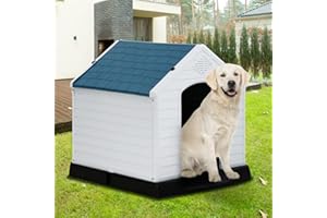 Dog Houses for Large Dogs Outside, 39" High Waterproof Ventilate Plastic Pet Kennel with Air Vents & Elevated Floor, Upgraded