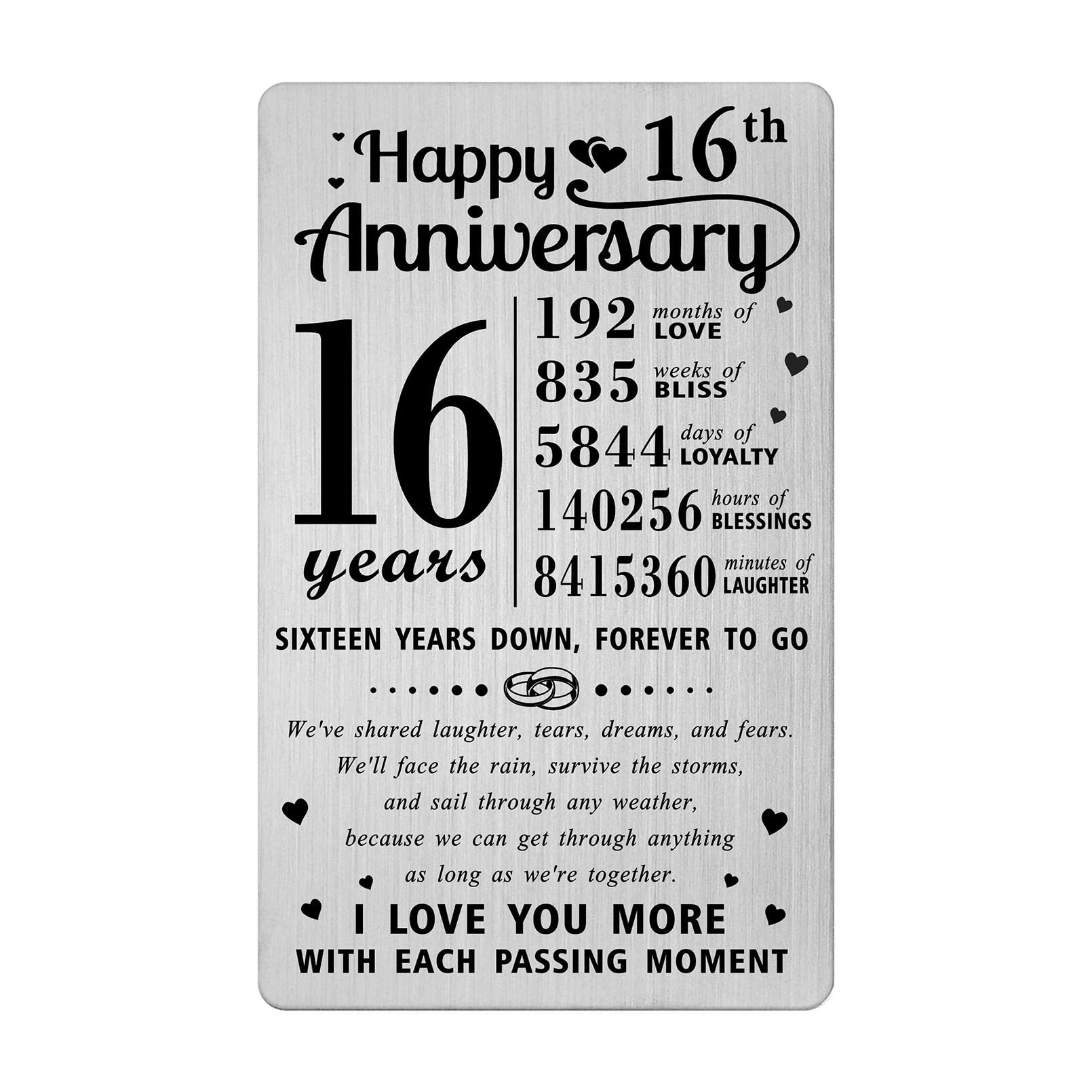 Richesele 16th Anniversary Card - Happy 16 Year Wedding Anniversary Wallet Card - 16 Years Anniversary Decorations Gifts for Husband Wife Him Her