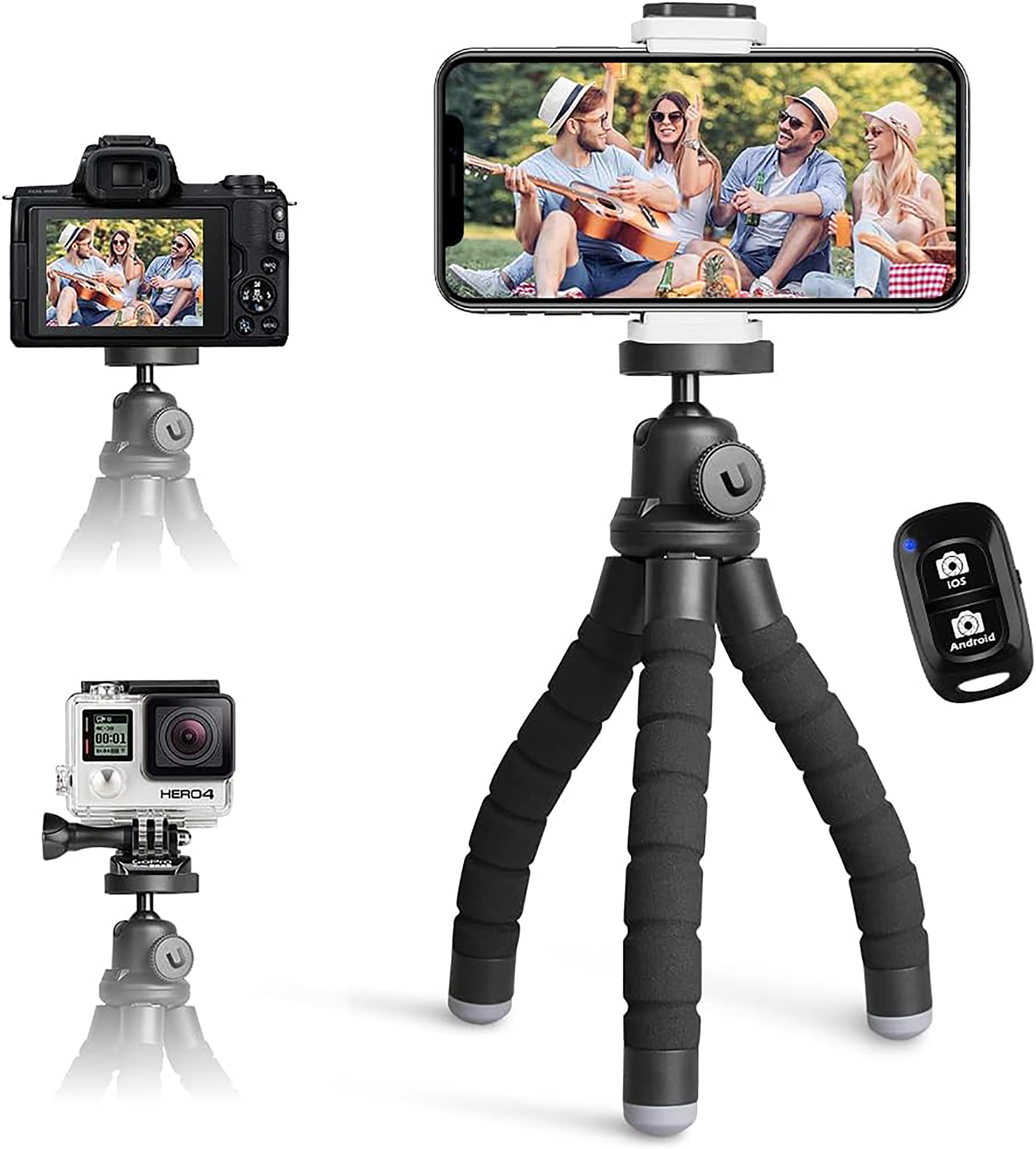UBeesize Mobile Phone Tripod with Bluetooth Remote Control & Phone Holder, 360° Rotation Flexible Travel Tripod for Smartphone, DSLR Camera
