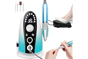 Atopskins Electric Nail Drill Kit 5 in 1 35000 RPM Rechargeable Manicure Pedicure Set with Foot Pedal 45W for Acrylic Gel Tool Efile Nail Machine Professional 3 Speed Nail Drill LCD Christmas Blue
