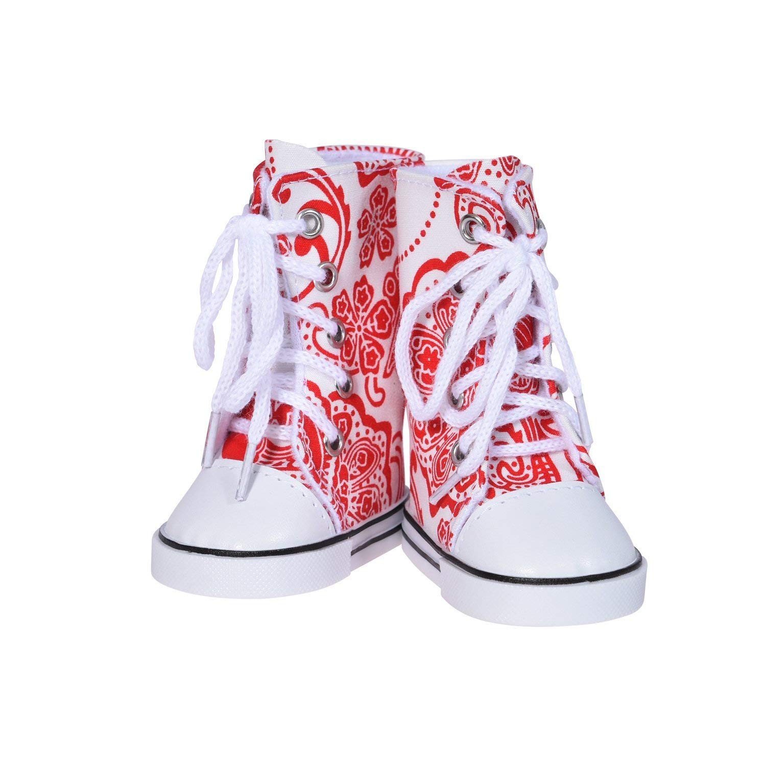 The New York Doll Collection Red Printed High Tops Trainers Fits 18 inch/46 cm Dolls – Dolls Shoes Sneakers Accessories Set, D210-RED