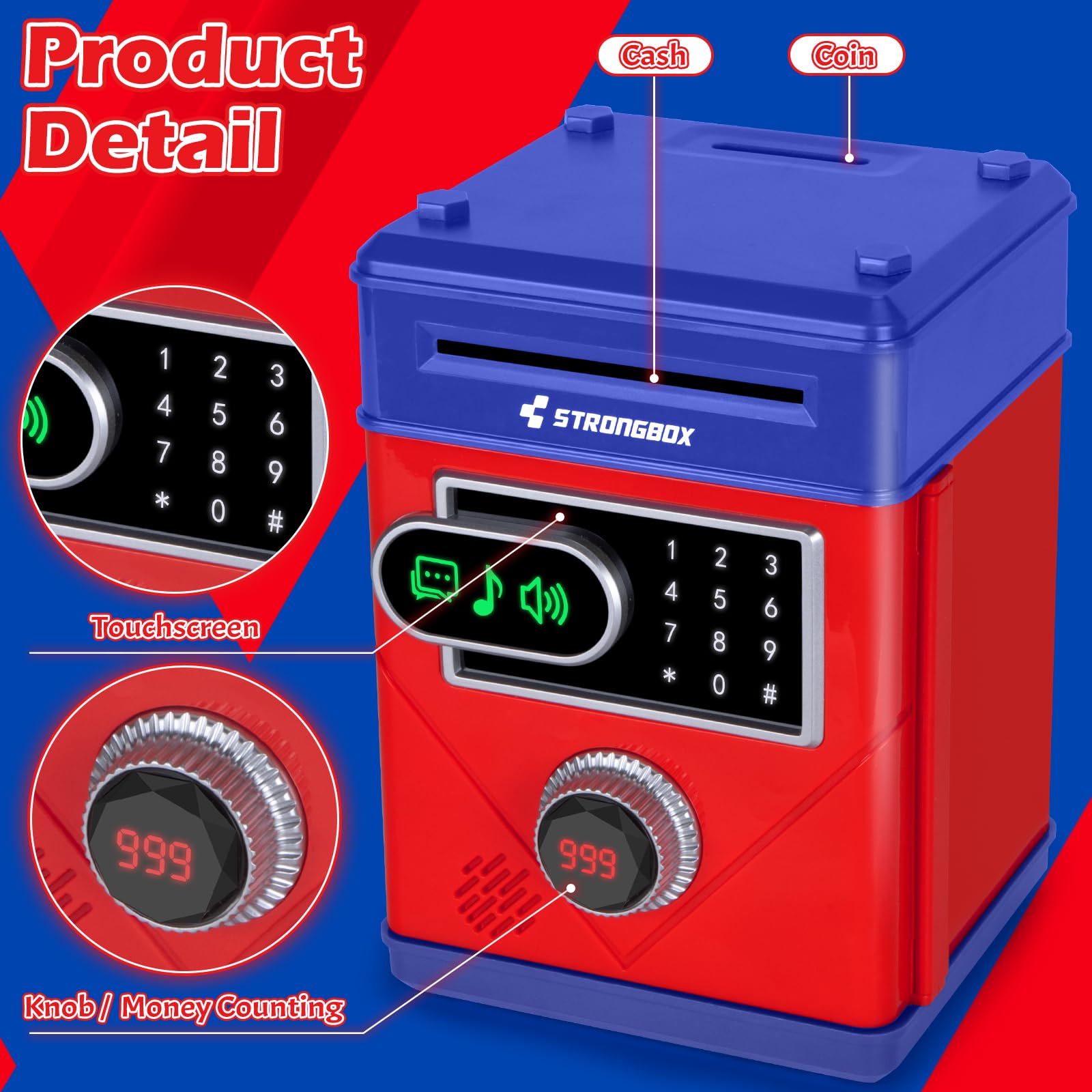 Piggy Bank for Kids, Touchscreen Money Bank Toys for 4 5 6 7 8 9 10 11 12 13 Year Old Boys Gift Ideas, Electronic Money Saving Box for Girls, Birthday Gifts for Boys ATM Machine for Kids