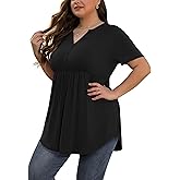 SHIJIALI Women's Plus Size Henley Shirts V Neck Button Tunic Tops Casual Short Sleeve Swing Flowy Tunic