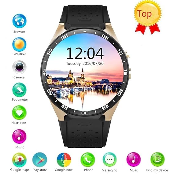 Efanr KW88 Round Bluetooth Smart Watch Unlocked Android 5.1 Wrist Phone Nano SIM 3G WIFI 2.0MP Camera Touchscreen Smartwatch Call Heart Rate Monitor ...