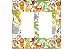 TGUBJGV Jungle Animals 2-Gang Rocker Wall Plate Cover,Decorative Double Rocker Decorator Light Switch Cover For Kids Teens Boys Girls Room Decor 4.50" X 4.57"Inch