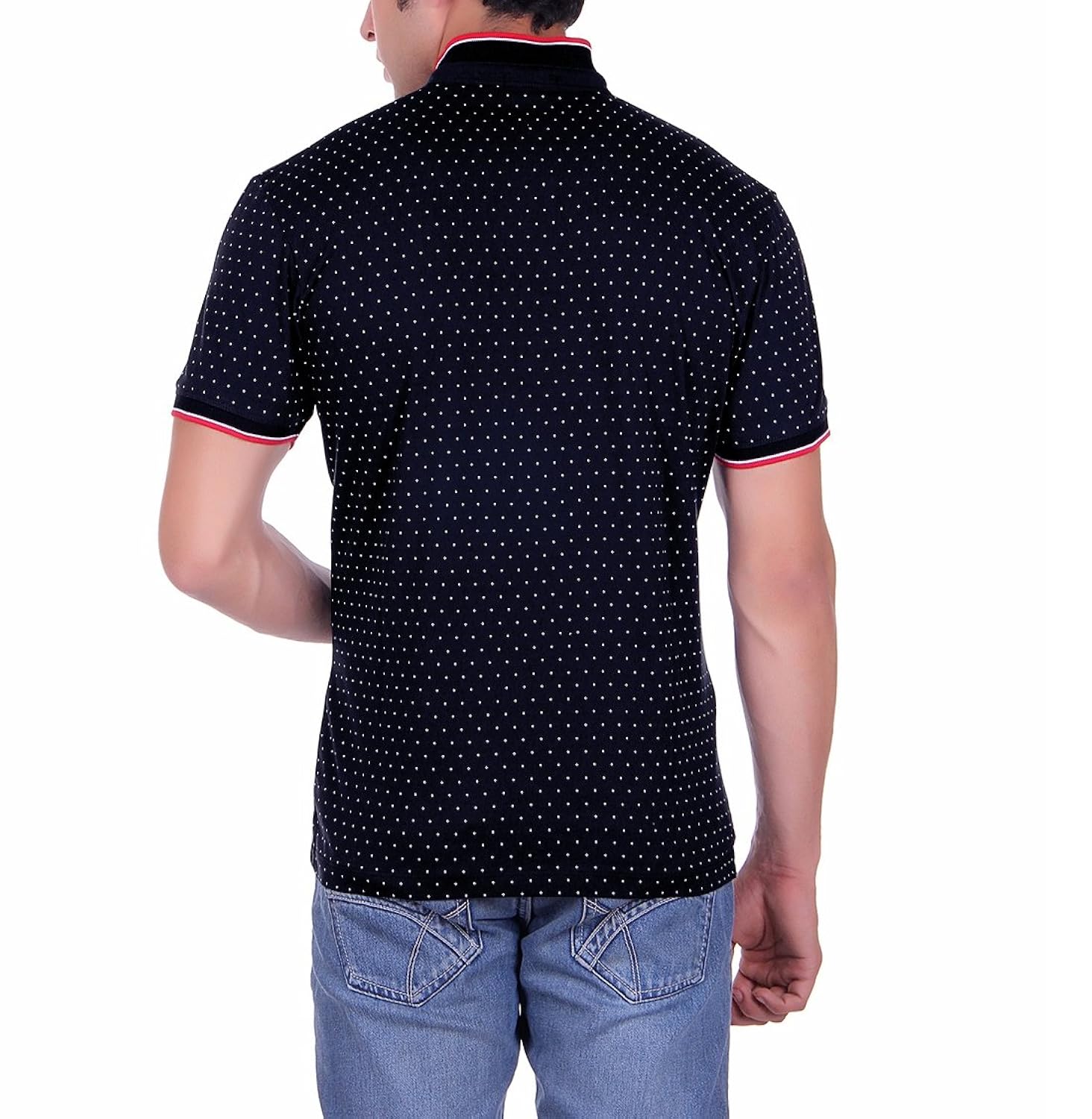 vivid bharti half sleeve polo neck dot printed men's cotton tshirt