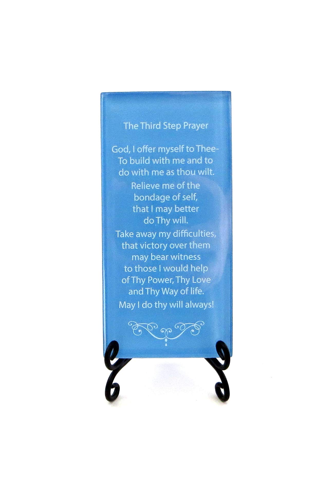 Lifeforce Glass The Third Step Prayer Inspirational Glass Plaque. Beloved Prayer Provides Loving Support and Encouragement for Those in Recovery. Includes Folding Easel Blue