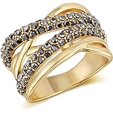 Mytys Statement Ring Art Deco Vintage Black Crystal Rhinestone Ring, Gothic Chunky Wide Band Cocktail Ring Silver Plated Women Fashion Jewelry