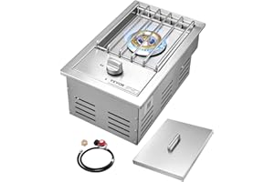 VEVOR Single Grilling Side Burner, 15,000BTU Liquid Propane Side Burner for Outdoor Kitchen, Convertible to Natural Gas, 304 Stainless Steel Built-in Single Grill Burners for BBQ Grill Island
