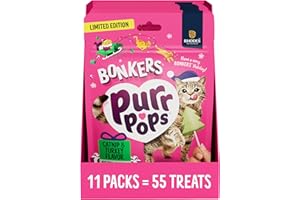 Bonkers Purrpops Christmas Themed Freeze Dried Chicken Flavor Lollipop Cat Treats for All Breeds and Ages, Value Pack (11 Pack, 55 Pieces)