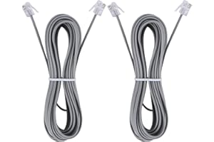 LanSenSu 15-Feet telephone landline extension cord cable cord with standard RJ-11 6P4C plug (Silver 15-ft, 2Pack)