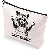 VeloKomo Raccoon Gifts Makeup Bag - Funny Raccoons Cosmetic Bags for Women Girls Friends Personalized Stay Trashy Waterproof Linen Toiletry Pouch Gift for Birthday Party Graduation Travel Essentials