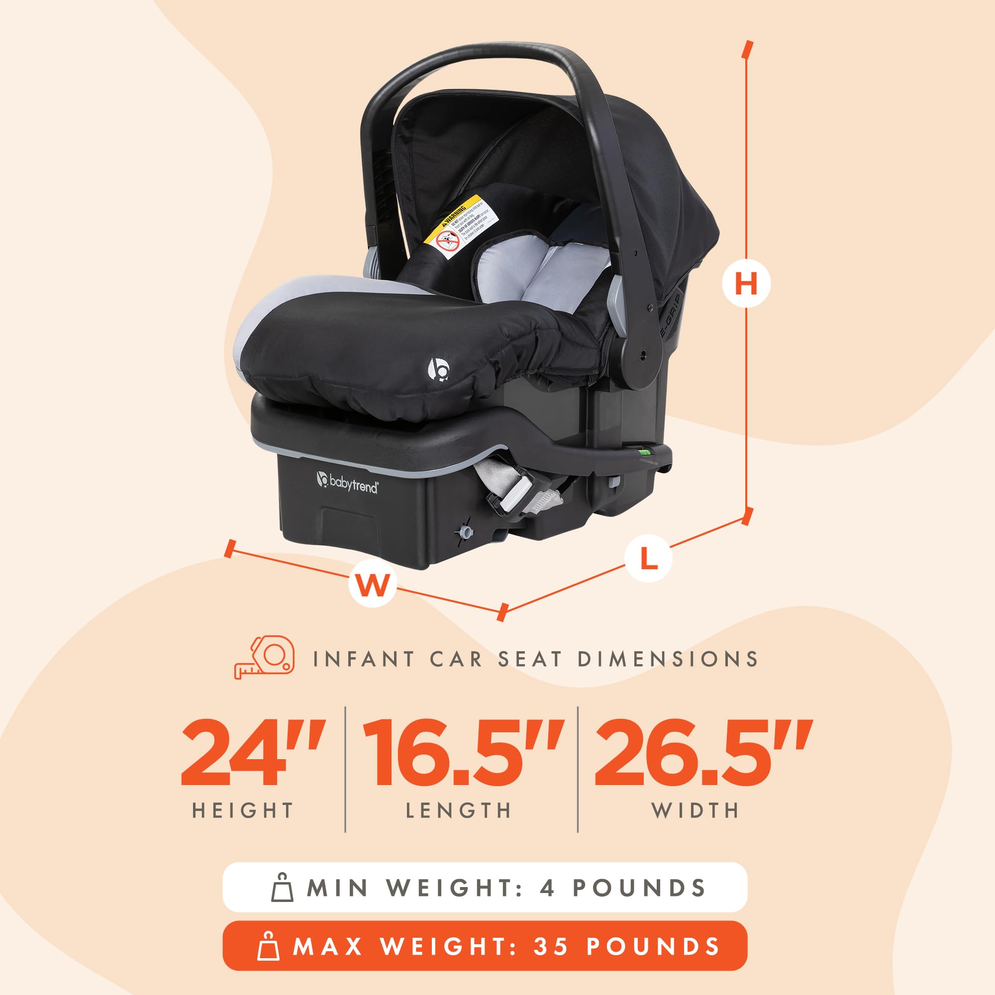 Baby Trend EZ Lift 35 Plus Ergonomic Lightweight Rear Facing Infant Car Seat with Multi Position Base and Cozy Cover, Stormy Gray/Black