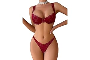 Lilosy Sexy Floral Lace Scallop Underwire Push Up Sheer Lingerie Set Outfits