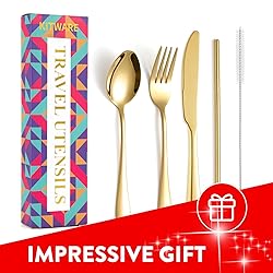 Gold Travel Utensils, Stainless Steel Knives Forks