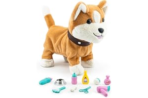 Airbition Plush Toy Dog for Girls, Interactive Dog Puppy Toys Gifts for 2 3 4 Year Old Toddler Kids, Walking, Barking, Tail Wagging, Remote Control Realistic Stuffed Animal, 11 Accessories