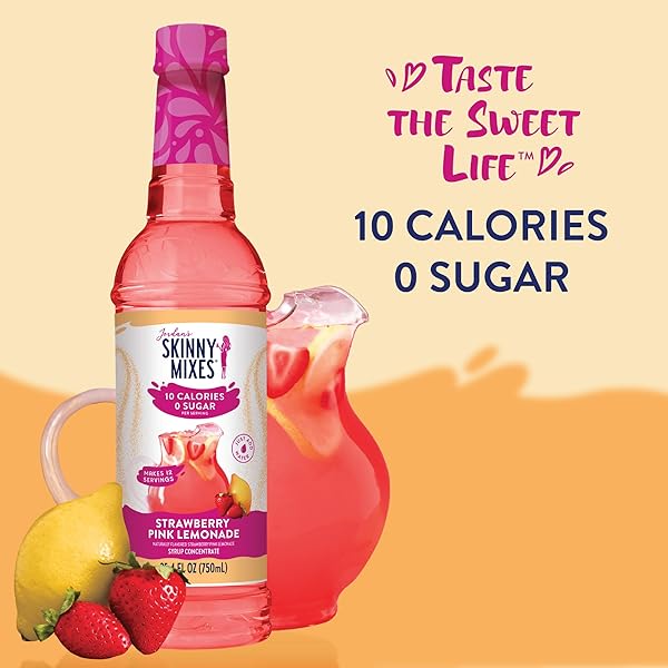 JORDAN’S SKINNY MIXES SUGAR FREE SYRUP, STRAWBERRY PINK LEMONADE, FRUIT FLAVORED WATER ENHANCER, DRINK MIX ICED TEA, LEMONADE, DRINKS, LOW CALORIE WATER FLAVORING, DAIRY & GLUTEN FREE, KOSHER, 25.4 FL OZ