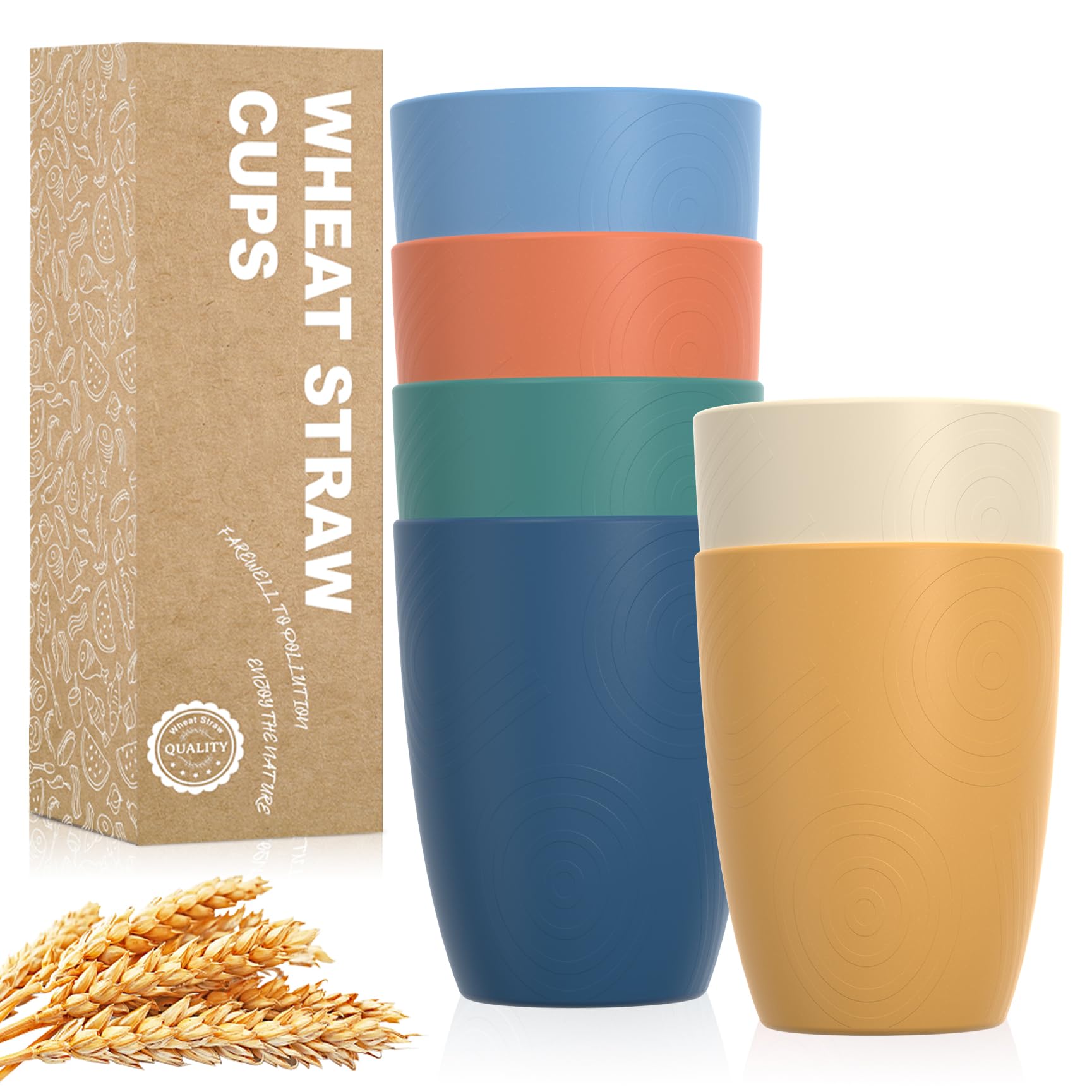 Photo 1 of Perlapoc Wheat Straw Cups Unbreakable Plastic Stackable Water Tumblers | Drinking Glasses Set of 6 | Plastic Cup Reusable 12 OZ | Dishwasher and Microwave Safe | Cups for Kitchen - Multi