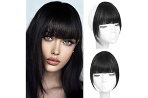 WECAN Clip in Bangs 100% Human Hair Extensions Hair Clip Natural Black Fringe with Temples Wigs for Women Curved Bangs for Daily Wear (French Bangs, Natural Black)