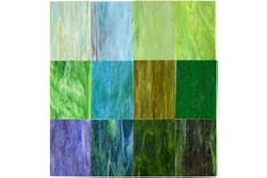 KIPHEPI 12 Sheets Stained Glass Sheets,4 X 6 Inch Large Cathedral Glass, Tiffany Glass,Stained Glass Supplies,Mosaic Stained Glass Kit (Green Series)