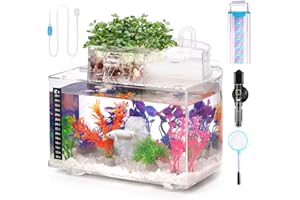 OLTRAMAN Betta Fish Tank Kit, 2.5 Gallon Aquarium Self-Cleaning with LED Light, Filter, Heater, Decorations and Accessories - Ideal for Hydroponic Growing System and Aquaponics