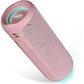SOWO Outdoor Wireless Portable Bluetooth Speaker, IPX7 Waterproof Speaker, 25W Loud Sound, Bassboom Technology, TWS Pairing, 16H Playtime with Lights - Pink