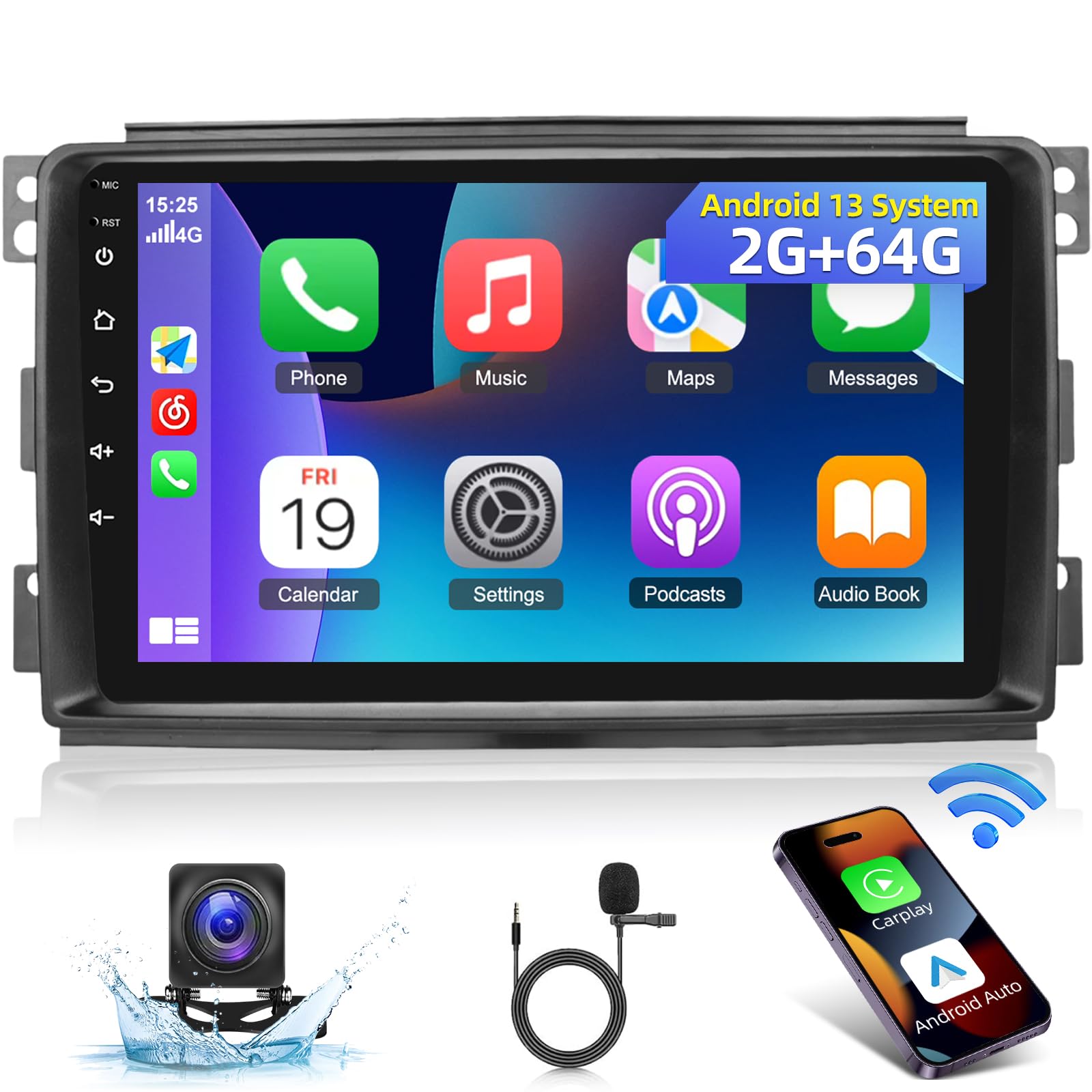 Photo 1 of [2G+64G] Car Radio for Mercedes Benz Smart Fortwo 2005 2006 2007 2008 2009 2010, 9 inch Android 13 Touch Screen Fortwo Stereo, Carplay/Android Auto/Bluetooth/WiFi + AHD Backup Camera