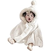 SIQITECHNO Baby Toddler Hooded Poncho Cape Cute Pompom Faux Fur Shawl Cloak Fuzzy Hoodie Jacket Coat for 1-3 Year Boys Girls
