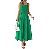 PRETTYGARDEN Womens Sleeveless Maxi Summer Dresses 2026 Hollow Out Eyelet Square Neck Ruffle Flowy Beach Vacation Sundress