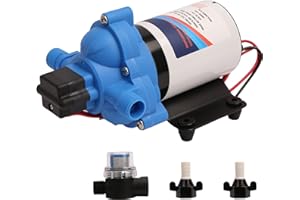 PEAKTOW PTR0033 Fresh Water Pump, 12V DC Self Priming Diaphragm, 3.5GPM 45PSI, with Strainer Filter, for RV, Camper, Yacht, M