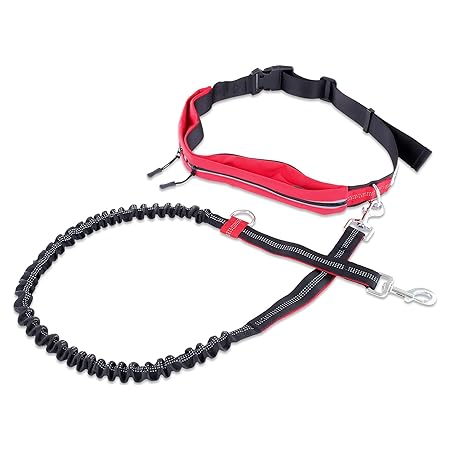 LLO Hundeleine Joggingleine Freihandleine Bungeeleine Laufgürtel reflektierend in schwarz/rot