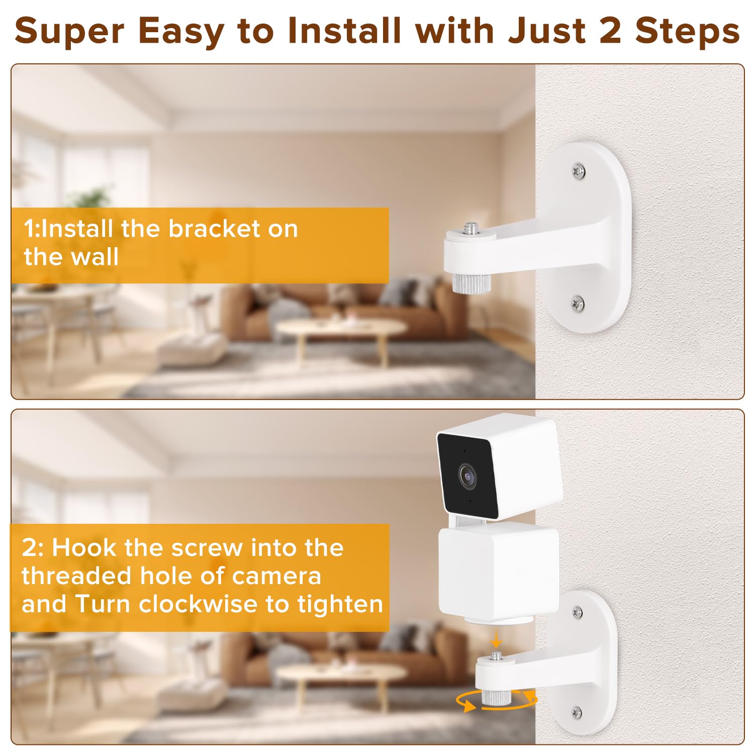 2Pack Wall Mount Bracket for Wyze Cam Pan V3, Wyze Cam Pan V2, 360°Swivel Adjustable Adhesive Mounting Bracket for Wyze Outdoor Indoor Wireless Camera System, Easy to Set Up in Just 2 Steps