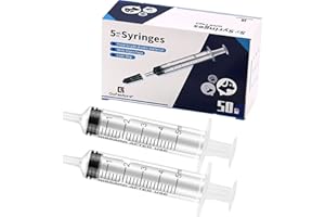 GUFASTORE 50 Pack 5ml Plastic Syringes with Caps for Science Labs, Liquid Measuring, Watering, Refilling, Oral,Pet