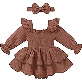 YOUNGER TREE Baby Girl Fall Clothes Infant Long Sleeve Ruffle Romper Dress with Headband Cute Toddler Winter Outfits