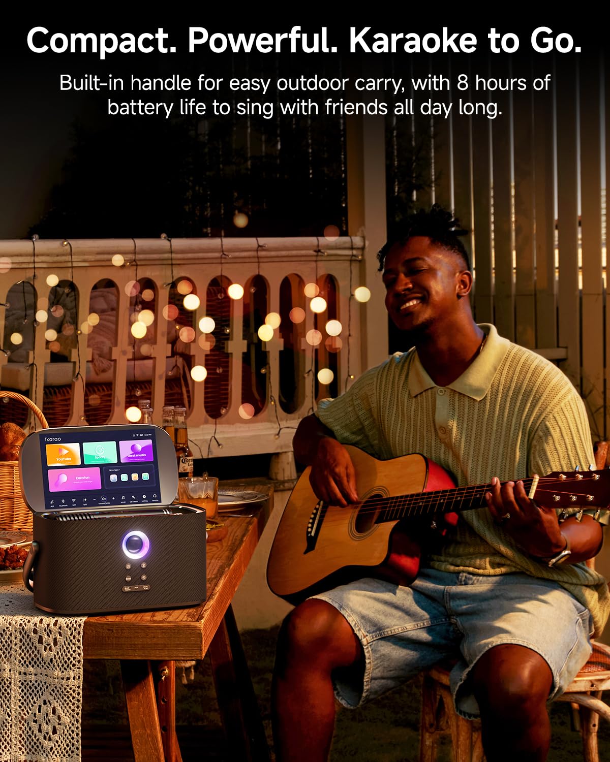 Ikarao Portable Karaoke Machine for Adults, Built-in Lyrics Display and Screen, 2 Self-Charging Wireless Microphones, Karaoke App, 140W Speaker, Connects to TV for Home Party Birthday Outdoor Camping