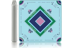 Gedgan Turquoise Mahjong Mat with Lotus & Butterfly Artwork - 32.4x32.4 Inch Hand-Painted Style Rubber Mat, Zen Decor Waterproof Surface, Anti-Slip Foldable Design for Asian-Themed Game Nights