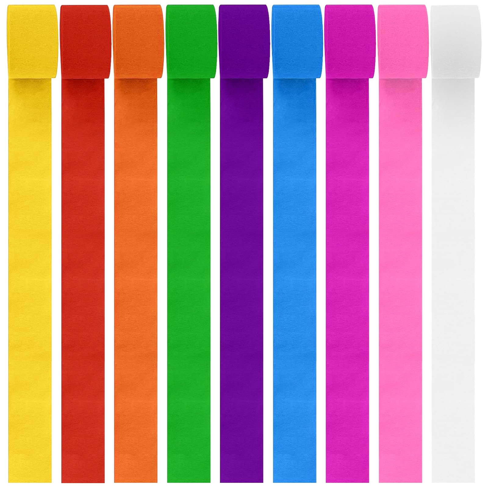 9 Rolls Crepe Paper Streamers White Orange Red Yellow Green Light Blue Deep Purple Rose Pink Rainbow Crepe Paper Roll Streamer Hanging Tassels for Curtain Backdrop Festival Party