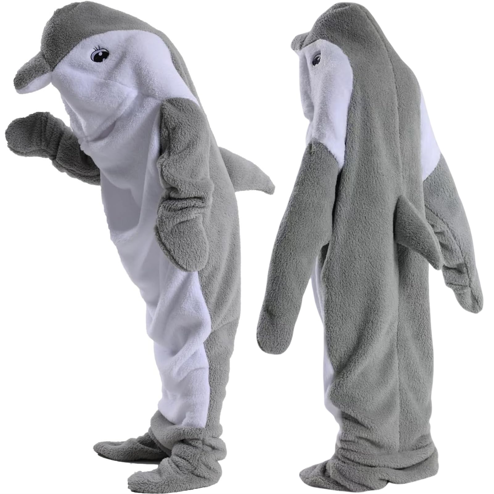 HULG Dolphin Blanket Onesie Adults - Soft Cozy Dolphin Blanket - Wearable Fleece Throw Flannel Dolphin Tail Hoodie - Oversized Dolphin Sleeping Bags Costume For (Grey,L)