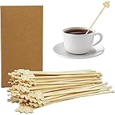Coffee Stirrers -60 Pack Disposable Bamboo Coffee Stir Sticks 7Inch Beverage Mixer Coffee Cup Shape Ends Eco-Friendly Biodegradable Cafés Stirring Sticks for Coffee Cocktails Milk & Hot Drinks Tea