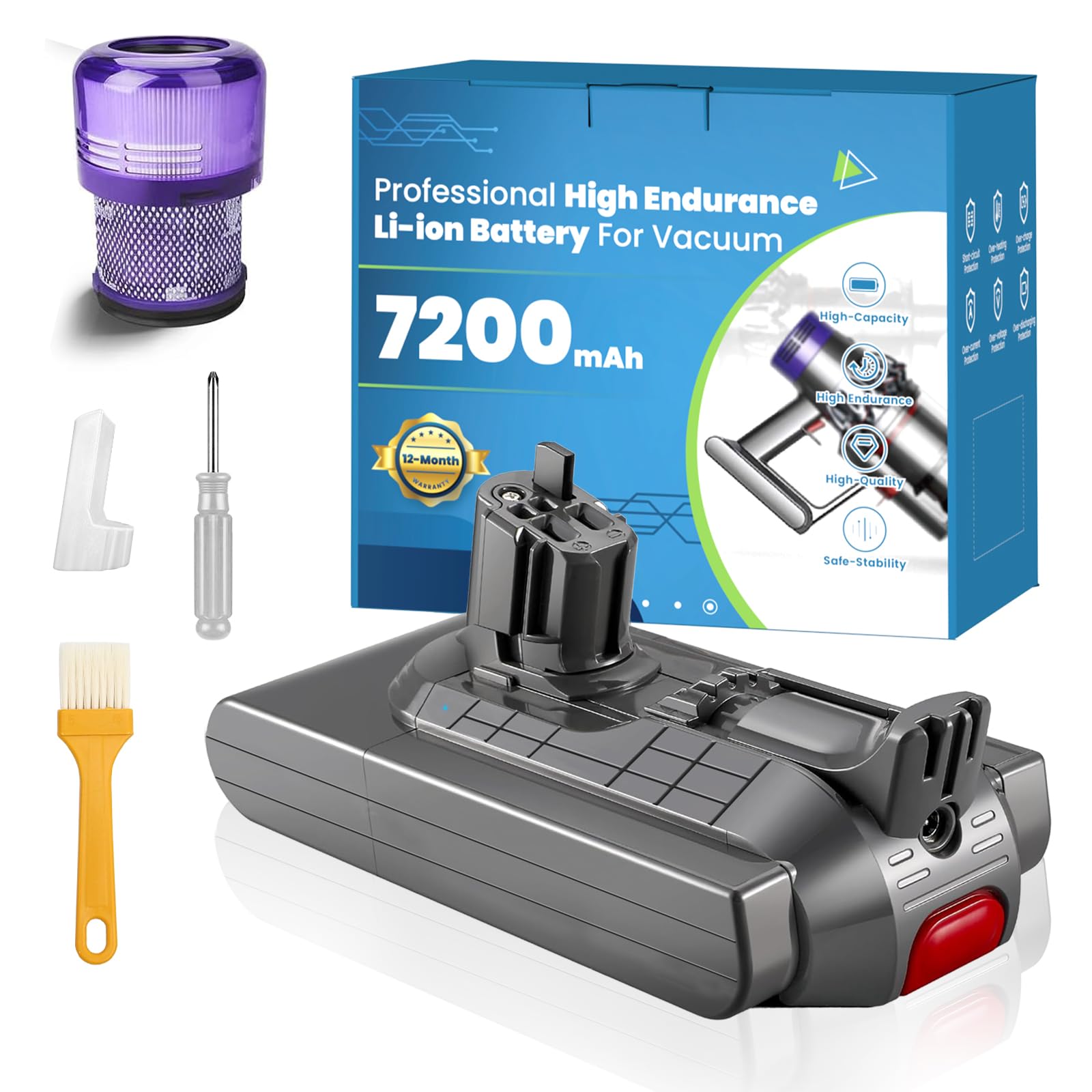 Photo 1 of OHZHAO Upgraded 7200mAh V15 Battery Click in Installation Style Compatible for Dyson V15/V11/SV15/SV16/SV22/25.2V High-Capacity Cordless Vacuum Battery (Not Fit for Fixing Styles with Screws)