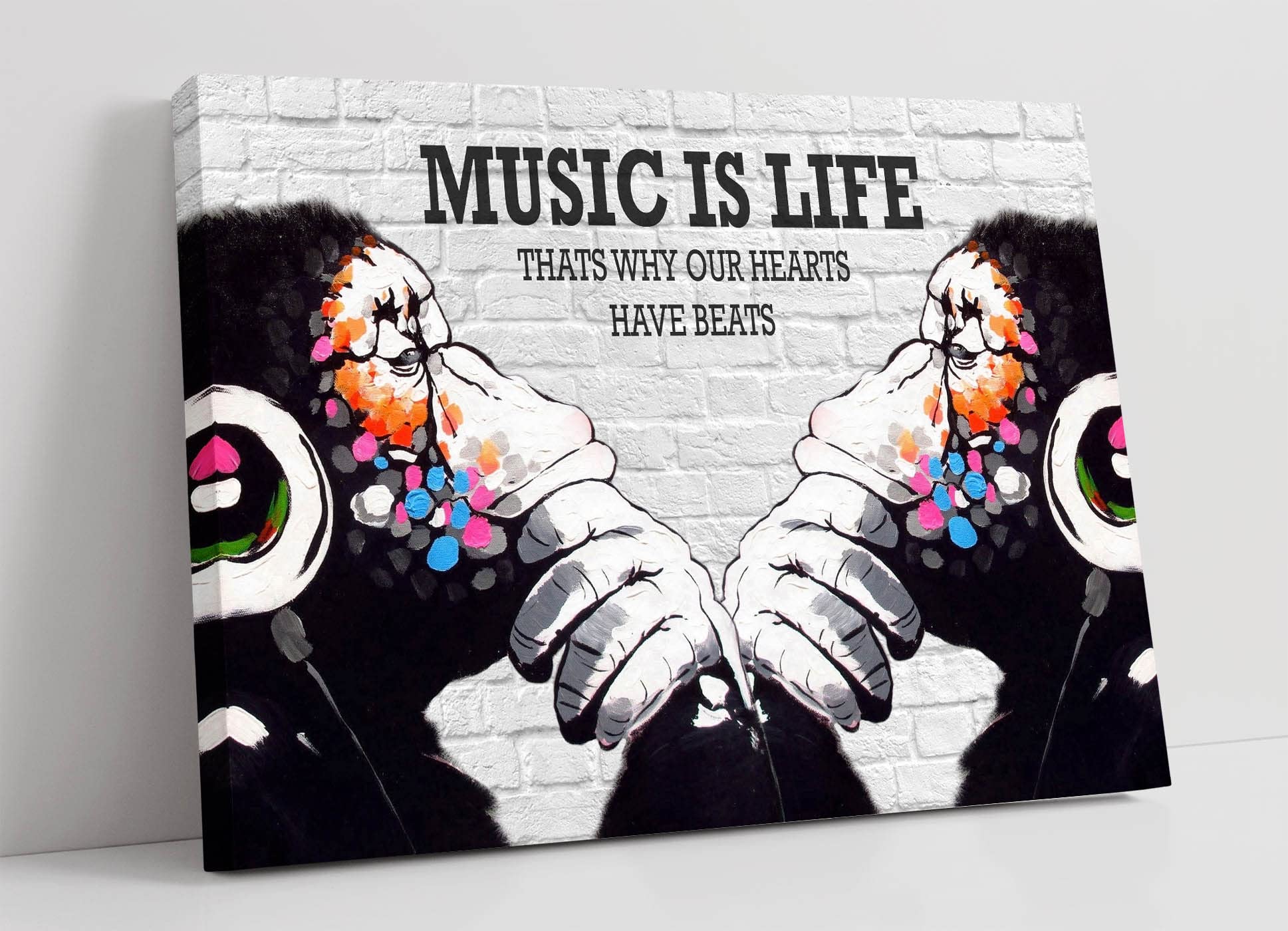 MONKEY DJ BANKSY MUSIC IS LIFE CANVAS STREET WALL ART PRINT ARTWORK GORILLA MM (24in x 16in / 60cm x 40cm)