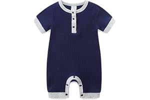 BIBIMOM Unisex Baby Outfits Boy Girl Short Sleeves Pants Snap Closure Summer Romper