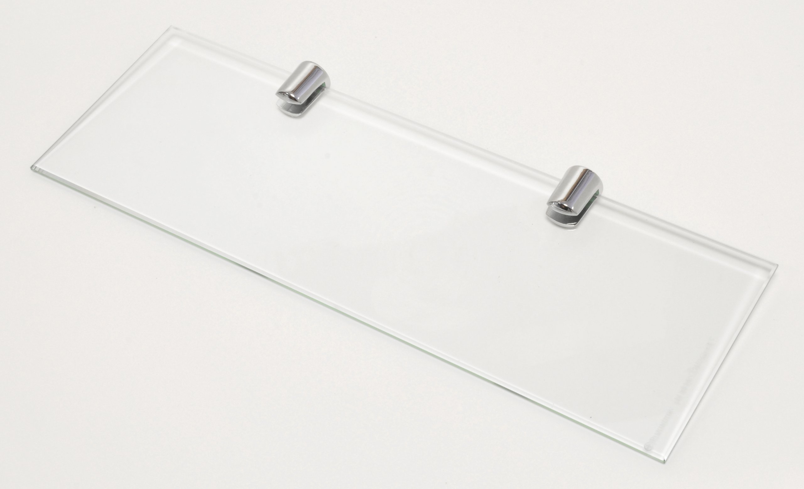 BSM Marketing Set of 2 400x100mm, 6mm Thick Toughened Glass Shelves With Chrome Finish Shelf Supports