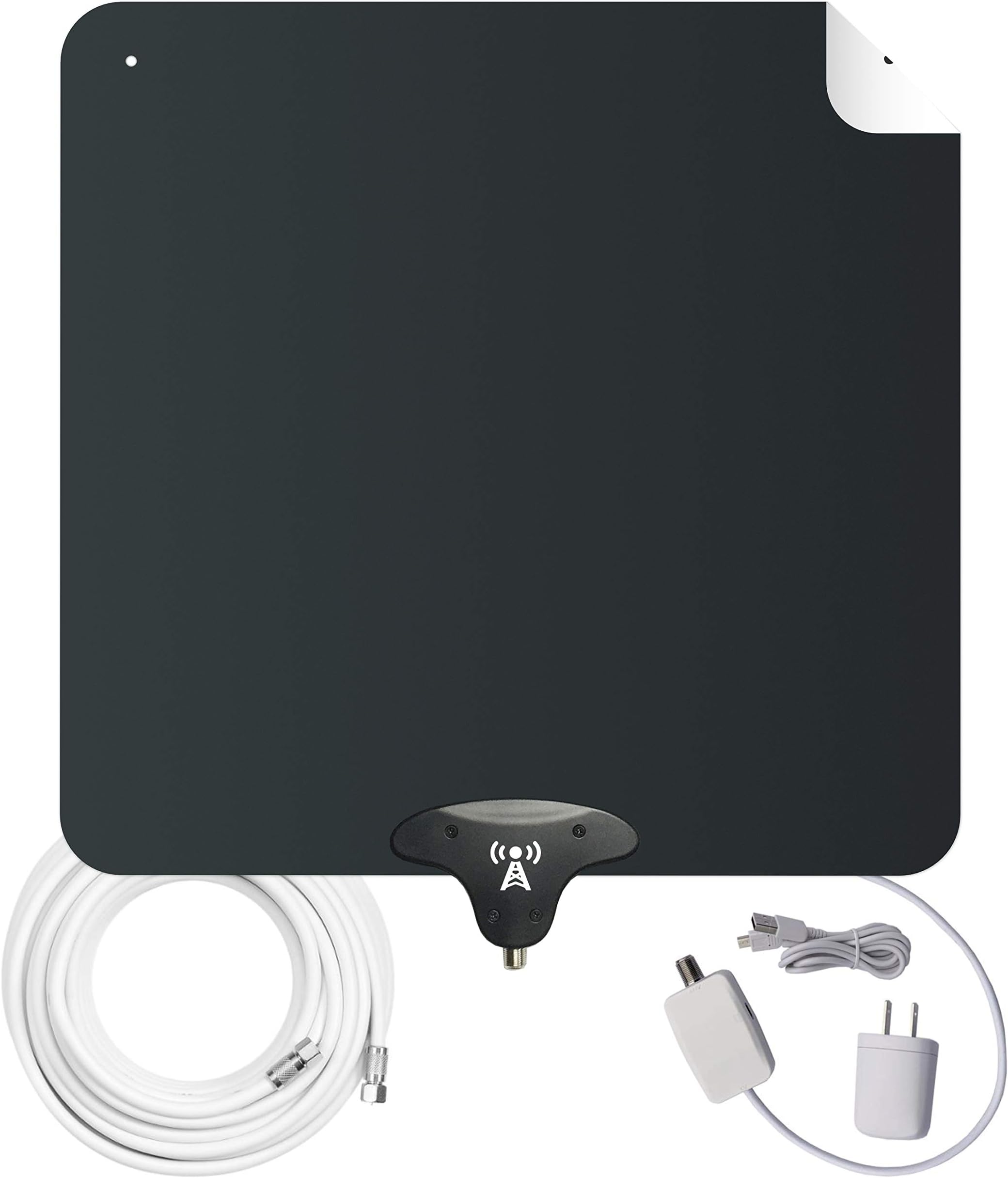NoCable 50 - Indoor Amplified HDTV Antenna | 30-50 Mile Range, 12 Foot Cable, Free TV for Life, Reversible and Ultra-Flat, Digital Antenna & Signal Boosting Amplifier. Easy Install