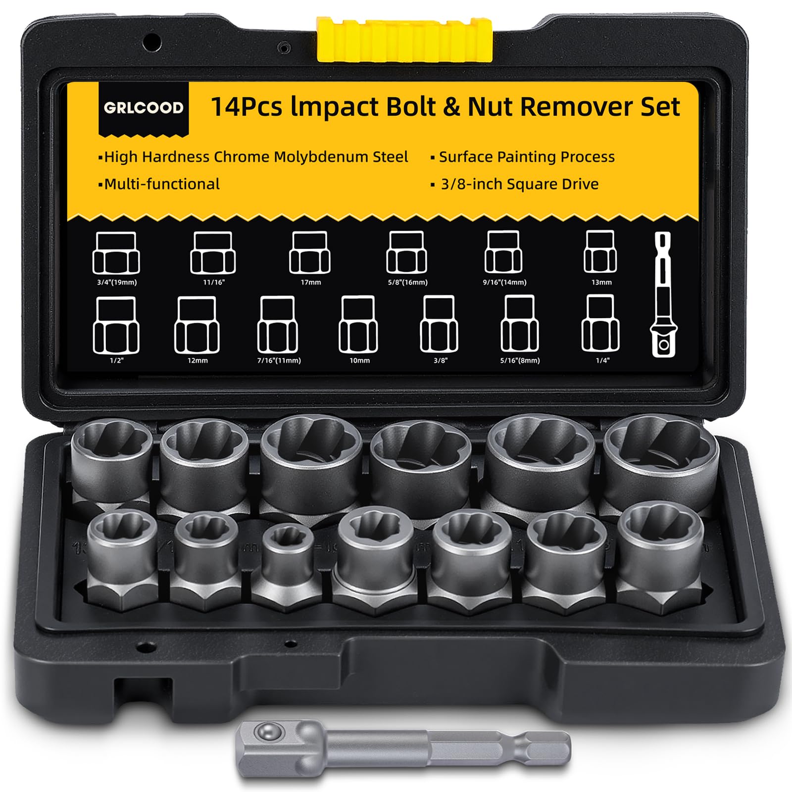 Photo 1 of Bolt Extractor Kit, 14 PCS Impact Bolt & Nut Remover Set with 3/8 Inch Adapter, Upgrade Stripped Bolt Extractor Socket Set with Portable Tool Box, Easy Out for Rusted, Damaged, Round Bolt Nuts Screws