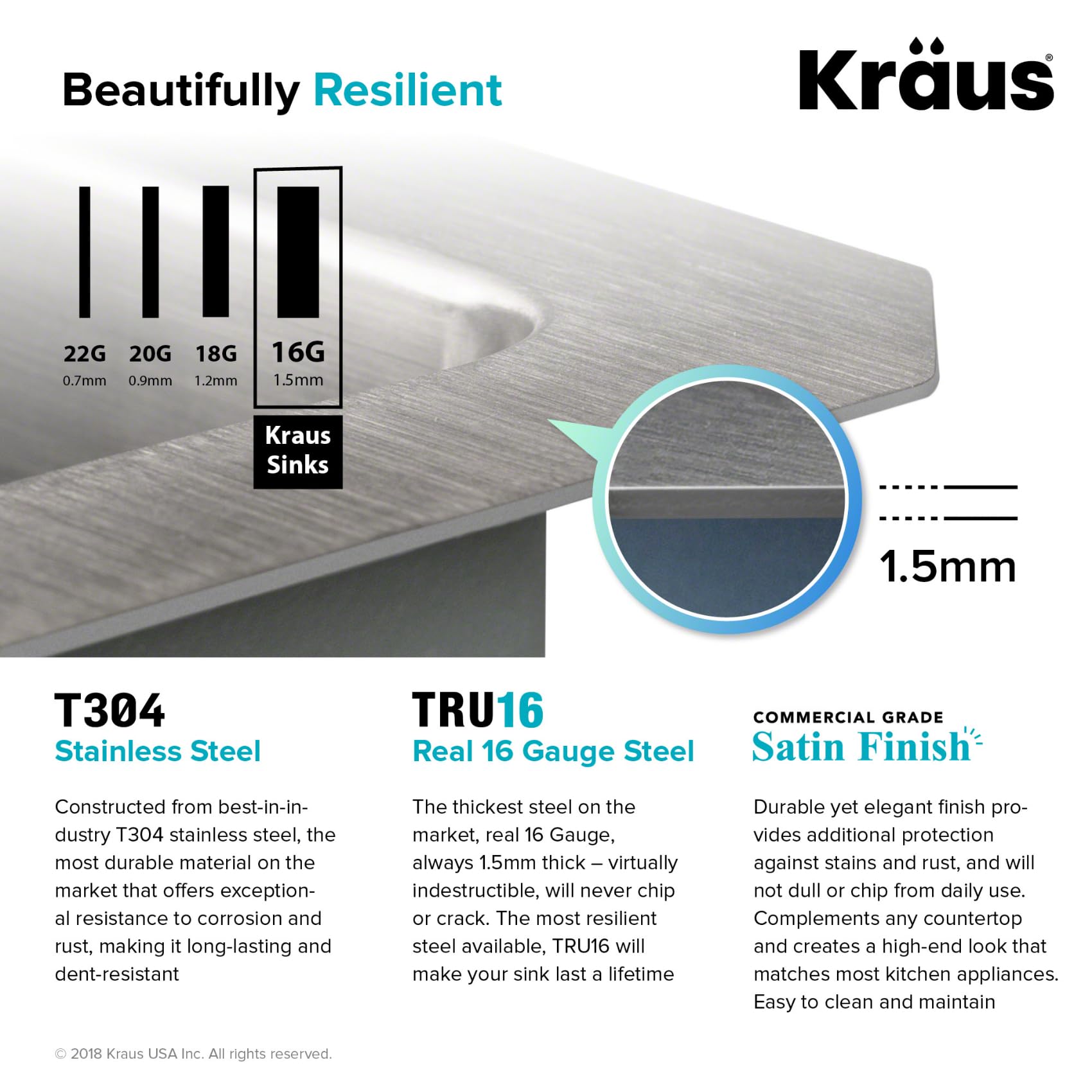 Kraus Standard PRO 23-Inch 16 Gauge Undermount Single Bowl Stainless Steel Kitchen Sink, KHU101-23