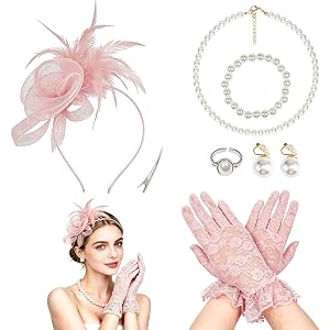 AiHeart Fascinators Hat for Women,Fascinators and Gloves Set,Tea Party Hat | Tea Party Hat for Women,Fascinators Hat for Neck