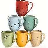 Esfour Ceramics Coffee Mugs Set Of 6, 14 Oz Large Handle Heavy Duty Cups - Microwave Dishwasher Safe - Latte, Cappuccino, Tea, Cocoa, Mocha - Men, Women, Home Office Daily Use, Vivid Assorted Colors