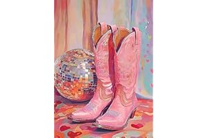 GUMITOON Pink Boots Diamond Painting Kits for Adults, 5D Diamond Art Painting by Numbers Kits, DIY Diamond Dots Art Kits, Full Round Drill Diamond Art Kits for Adults for Home Wall Decor [12x16 inch]